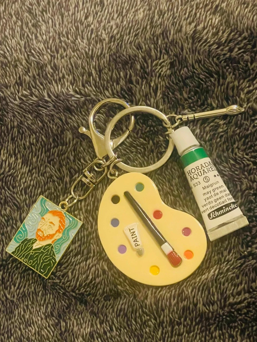 Artist Palette Keychain Charm with Paint Tube & Van Gogh Charm
